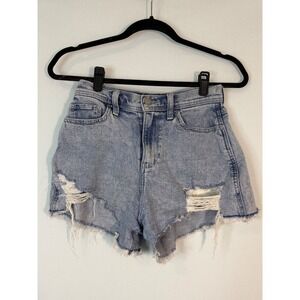 Hollister High Rise Vintage Distressed Denim Shorts Light Wash Size 1 W25
